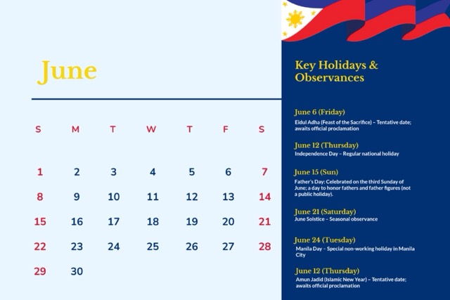Free June 2025 Calendar with Philippine Holidays Template Medium