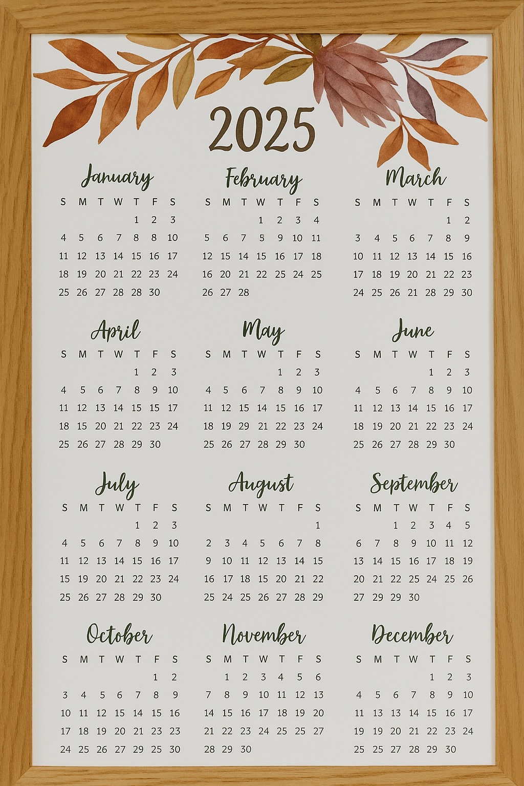 Minimal Botanical Design 2025 Printable Calendar One Page Minimal Botanical Design 2025 Printable Calendar One Page