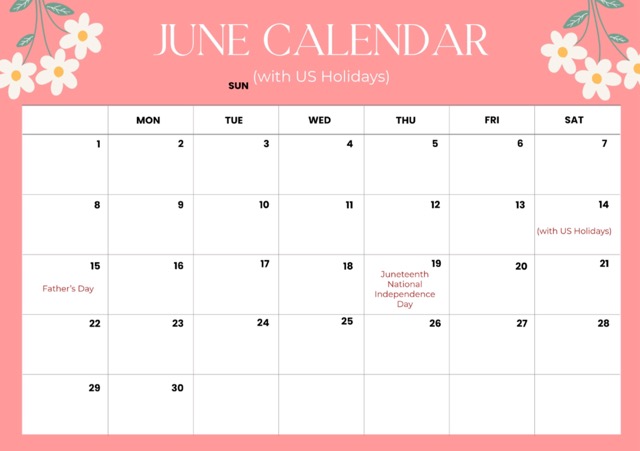 free june 2025 calendar with hoiday Medium